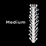 A multi-tool handle with various hand tools molded into its design, shown vertically on a solid black background next to the word 'medium' in white text.