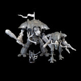 an imperial knight, armiger and ad mech skitarri all modified with servo cables sporting a number of different weapon add ons