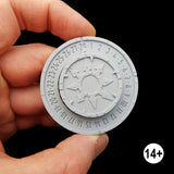 numbered wound trackers with twenty eight numbers, held in hand