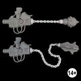 chain links and lengths on weapon arm