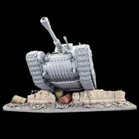 alt="rogal dorn battle tank riding over a piece of scenery showing the panel covering that hole under the tank, thus proving there are circumstances where not having a hole under your tank is preferable"