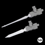 jousting lance and sword blade mounted on claw arm base