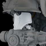 alt="imperial knight replacement gun arm joint, with armour attached"