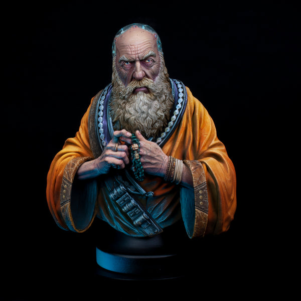 alt="knowledge the Greek cyber philosopher 1/10 scale bust painted by Phil Pryce front view"