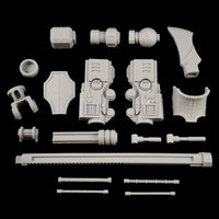 alt="Imperial Knight Resin Combat arm unassembled parts breakdown"