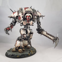 alt="chaos knight rampager painted up as the crimson slaughterer, with the addition of chainsword and waist extension"