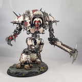 alt="chaos knight rampager painted up as the crimson slaughterer, with the addition of chainsword and waist extension"