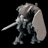 alt="imperial knight armiger model shown with knight head, breach shield, waist extension and combat sword"