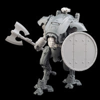 alt="armiger round shield assembled on armiger with axe and skull head"