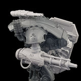 alt="plain pintle mounted gun shown mounted on an armiger armed with shield and conversion beam cannon shown from the right hand side"