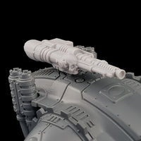 alt="targeting skull pintle mounted gun shown mounted on an armiger carapace"