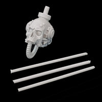 alt="armiger replacement skull head shown with straight cable lengths unassembled"