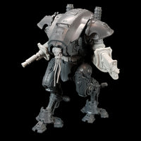 alt="imperial knight armiger modelled with skull head cables loose and drooping, radiation beamer, electromagnetic lock and waist extender, aiming to its left"