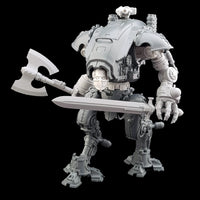 alt="imperial knight armiger duel wielding a power axe and power sword, held in each hand using our combat fists"