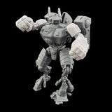 alt="Tau Onager fighting fists assembled and modelled on an XV85 enforcer battlesuit leaping to knock out someone's teeth, most likely ghaz as he has some teef on him"