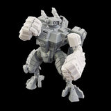 alt="Tau Onager fighting fists assembled and modelled on an XV8 crisis battlesuit in Bruce Lee fighting pose"