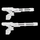 alt="Assembled tau broadside shoulder mounted railguns comparison between barrel lengths"