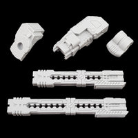 alt="component breakdown of the right hand side tau broadside railgun kit with two barrel options"