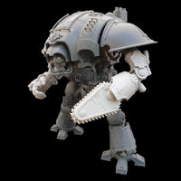 alt="imperial knight chain fist assembled on the left arm of an imperial knight"