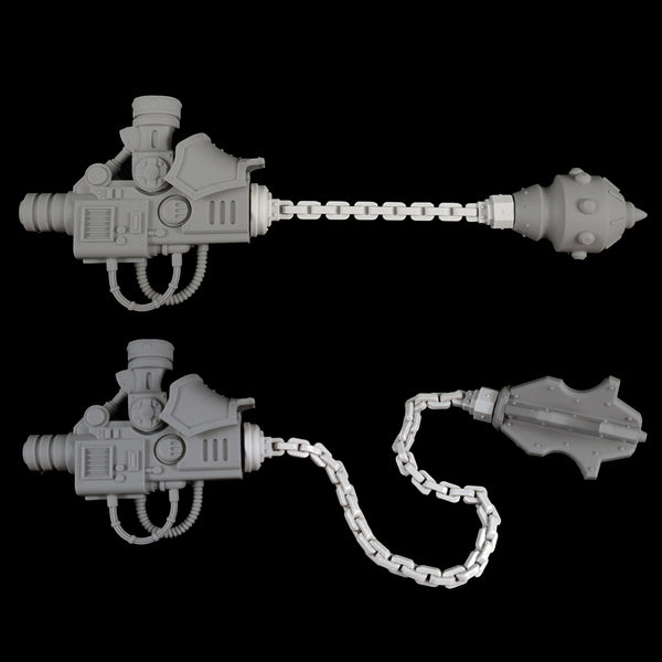 alt="chain links and lengths on weapon arm"