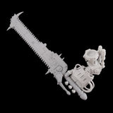 alt="imperial knight chainsword assembled with additional spikes being held in the melee gauntlet arm, detail of finger gripping handle"