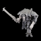 alt="imperial knight chainsword with spikes being held in a melee gauntlet on an assembled imperial knight, sword raised in its right hand ready to strike"