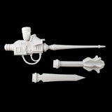 alt="Armiger resin combat arm assembled with lance, sword and mace heads sat separate"