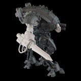 alt="Armiger resin combat arm assembled with sword, shown on an imperial knight armiger model, with skull head"