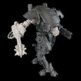 alt="Armiger resin combat arm assembled with mace, shown on an imperial knight armiger model, with skull head"