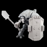 alt="Death Knight of Krieg Entrenching Shovel modelled on and imperial knight with mining shield and krieg head"