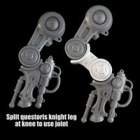 alt="imperial knight double back knee joint shown to be used on a questoris knight leg by cutting the leg at the knee and inserting new joint"