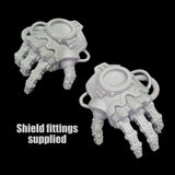 alt="pair of assembled imperial knight melee gauntlets with shield connectors on back of hands"