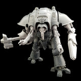 alt="imperial knight genestealer cult mining helping hands assembled on knight with skull head, chainfist and power hammer"