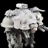 alt="A single imperial knight 3d printed missile pod with twin missiles atop a imperial knight valiant"