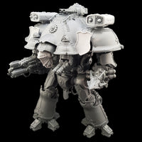 alt="a pair of imperial knight 3d printed missile pod with twin missiles on top of a valiant imperial knight but from slightly further away"