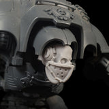 alt="imperial knight masked skull shown on an assembled imperial knight model kit"