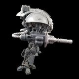 alt="lightning cannon shown assembled on a questoris imperial knight, pictured side on for a full view of the cannon"