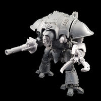 alt="lightning cannon shown assembled on a questoris imperial knight, this time from the left quarter making full use of the additional skull head and claw arm because knights always look better with loads of awesome parts on them"