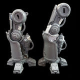 alt="Imperial Knight Dominus Replacement Knees shown in situ between leg sections side on"