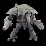 alt="imperial knight buzz saw arm on questoris knight armed with mortar cannon and skull head"