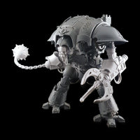 alt="imperial knight model kit with additional wreaking ball arm, skull head and pointed claw arm"