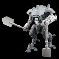 alt="two Armiger power shovel of krieg modelled on an imperial knight armiger"