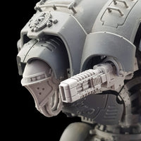 alt="imperial Knight pintle mounted volkite gun assembled on imperial knight left view"