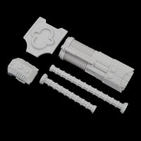 alt="imperial knight volkite Chieorovile unassembled components presented against a black background"