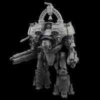 alt="3d printed warmaster titan devotional bell assembled on warmaster with additional AA turret"
