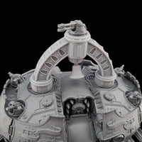 alt="3d printed warmaster titan devotional bell top view of mounting location on warmasters shoulders"