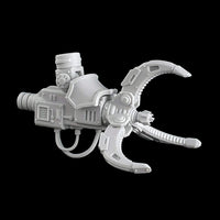 alt="Imperial Knight Armiger, resin multi part claw arm assembled, jaws wide open"