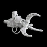alt="Imperial Knight Armiger, resin multi part claw arm assembled, jaws wide open"