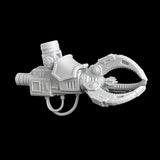 alt="Imperial Knight Armiger, resin multi part claw arm, assembled, right hand side view, jaws closed"