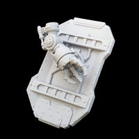 alt="imperial knight armiger breach shield shown from behind with attached combat fist against a black background"